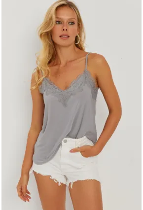 Kadın Gri Dantel Detaylı Atlet AYD265