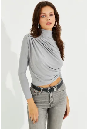 Kadın Gri Drapeli Bluz LPP1226