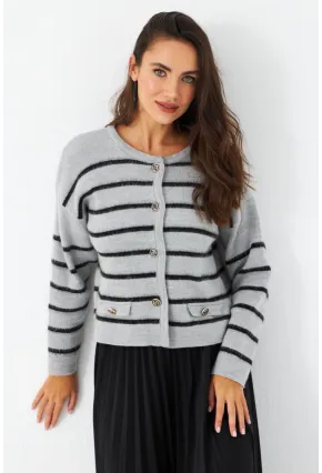 Kadın Gri Düğme Detaylı Hırka MCNG800