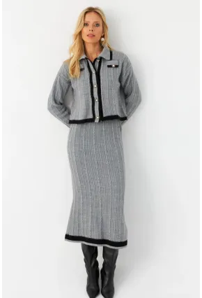 Kadın Gri İkili Alt Üst Triko Takım NUV34