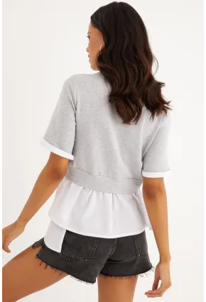 Kadın Gri İkili Asimetrik İki İplik Bluz B1454