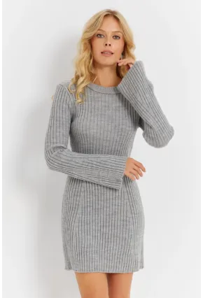 Kadın Gri İspanyol Kol Triko Mini Elbise YV273