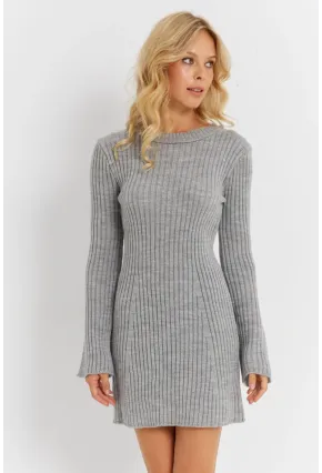 Kadın Gri İspanyol Kol Triko Mini Elbise YV273