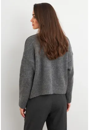 Kadın Gri Kalp Pencereli Kazak TEM101