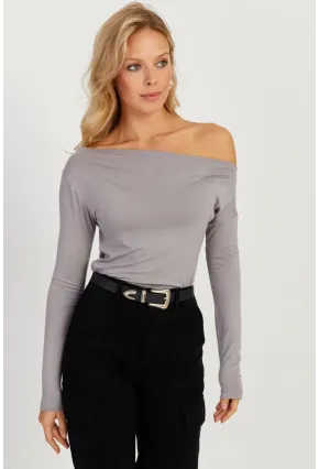Kadın Gri Kayık Yaka Bluz LPP1254