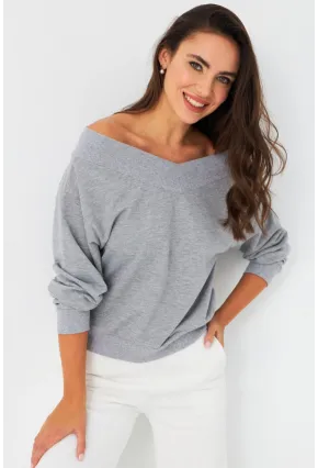 Kadın Gri Kısa Sweatshirt TF16