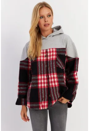 Kadın Gri Kontrast Düğmeli Sweatshirt YLE004