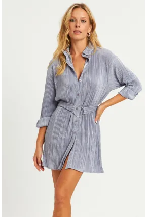 Kadın Gri Piliseli Kemerli Mini Elbise TW70124-90