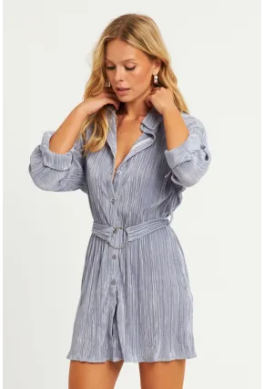 Kadın Gri Piliseli Kemerli Mini Elbise TW70124-90