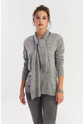 Kadın Gri Şal Aksesuarlı Triko Bluz YV286