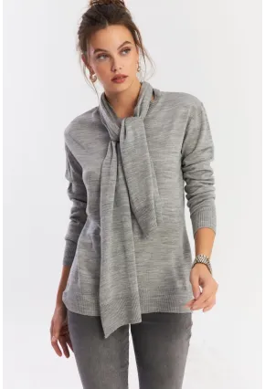 Kadın Gri Şal Aksesuarlı Triko Bluz YV286