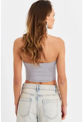 Kadın Gri Straplez Crop Bluz B6081