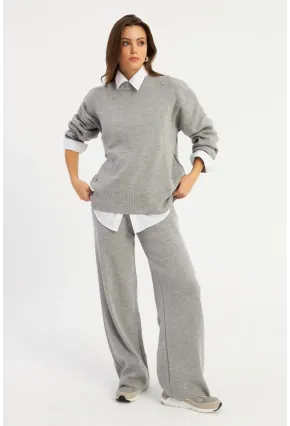 Kadın Gri Taşlı Alt Üst Takım MYİL10