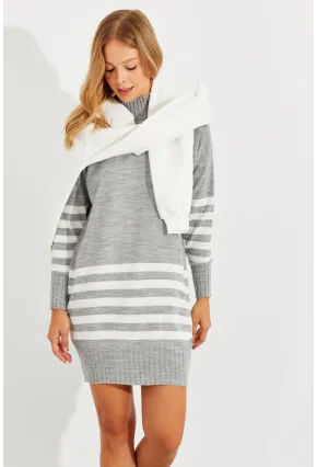 Kadın Gri Triko Çizgili Tunik YV202
