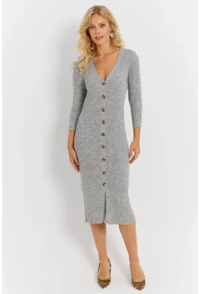 Kadın Gri Triko Midi Gömlek Elbise YV274