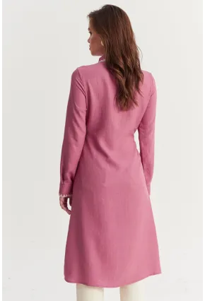 Kadın Gül Kurusu Garnili Gömlek Midi Elbise MASF10