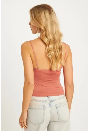 Kadın Gül Kurusu İp Asklı Crop Bluz TH1110