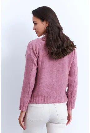 Kadın Gül Kurusu Saç Örgülü Hırka YV295