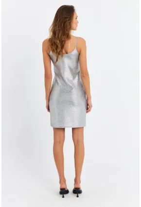 Kadın Gümüş Rengi Varaklı Mini Elbise RSP1054
