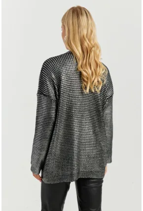 Kadın Gümüş Rengi Varaklı Triko Kazak SF2534