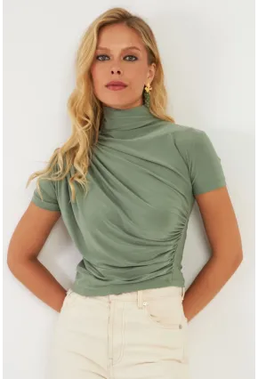 Kadın Haki Büzgülü Bluz LPP1287