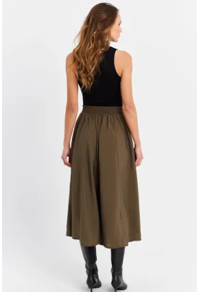 Kadın Haki Cepli Midi Etek SH20194