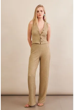 Kadın Haki Gofre Yelek Pantalon Takım FLU330