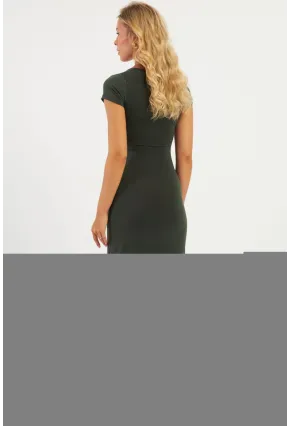 Kadın Haki Kare Yaka Midi Elbise DMR2431