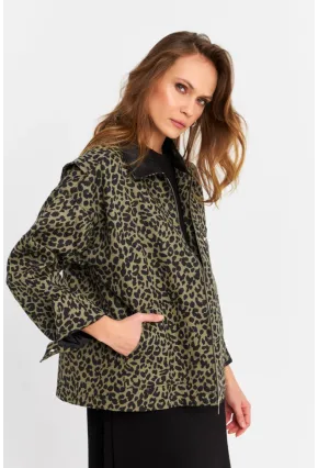 Kadın Haki Leopar Denim Ceket MELT1174