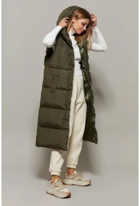 Kadın Haki Uzun Şişme Yelek DAF05