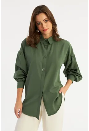 Kadın Haki Zımbalı Gömlek MASF08