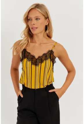 Kadın Hardal Dantelli Askılı Bluz AYD297
