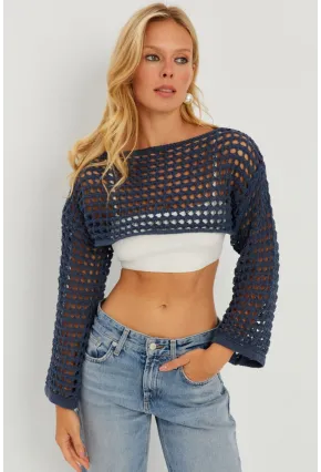 Kadın İndigo Ajurlu Bolero YV115