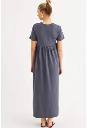 Kadın İndigo Asimetrik Dikişli Maxi Elbise MDMR440