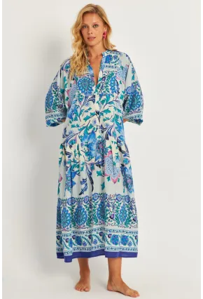 Kadın İndigo Desenli Midi Elbise MGÇ169