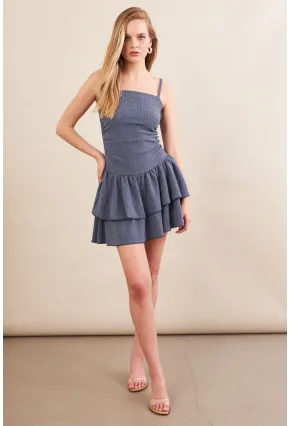 Kadın İndigo Fırfırlı Mini Elbise MOD7593