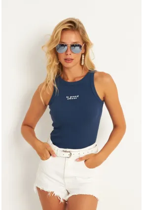 Kadın İndigo Halter Yaka Bluz AYD346