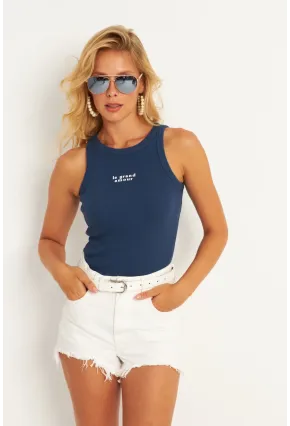 Kadın İndigo Halter Yaka Bluz AYD346