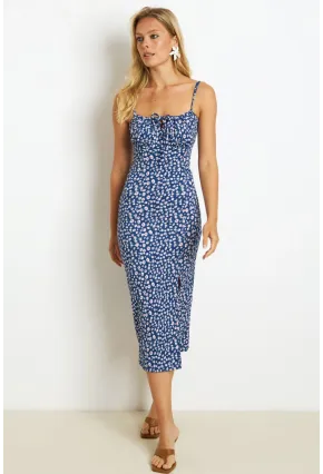 Kadın İndigo İnce Askılı Midi Elbise MON125