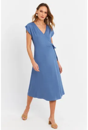 Kadın İndigo Kruvaze Midi Elbise EY3044