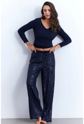Kadın İndigo Payetli Pantolon SHR8