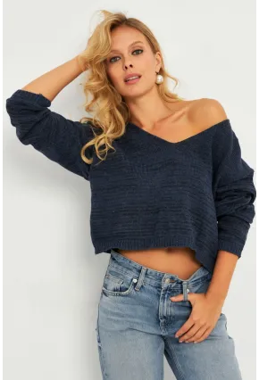 Kadın İndigo Salaş Kısa Triko Bluz YV281