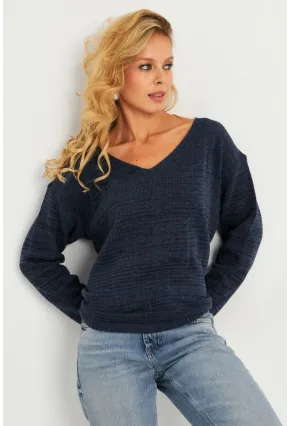 Kadın İndigo V Yaka Triko Bluz YV282