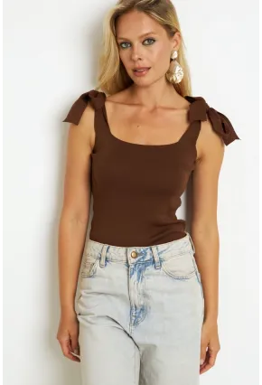 Kadın Kahve-Beyaz İkili Triko Bluz YV271