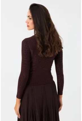 Kadın Kahve Desenli Büzgülü Bluz LPP1279