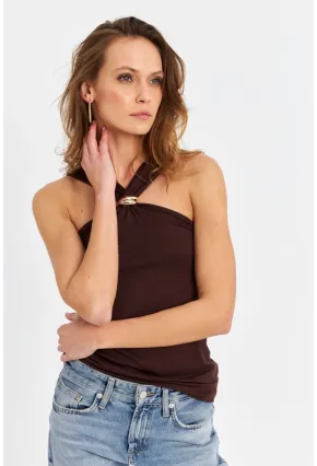 Kadın Kahverengi Aksesuarlı Bluz EY3068