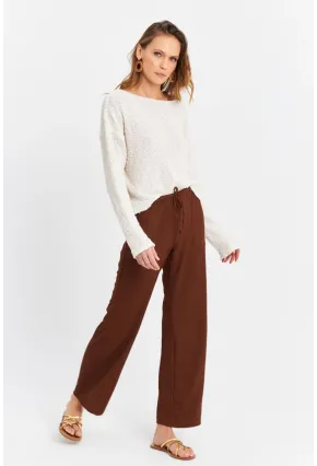 Kadın Kahverengi Beli Lastikli Palazzo Pantolon ATS80745
