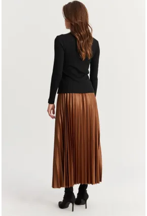 Kadın Kahverengi Beli Lastikli Pilise Etek GÇ190