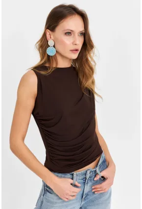 Kadın Kahverengi Büzgülü Bluz YZ625