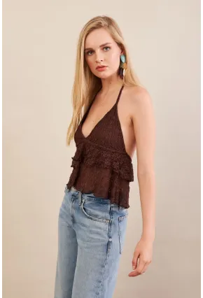 Kadın Kahverengi Dantel Bluz ZH324